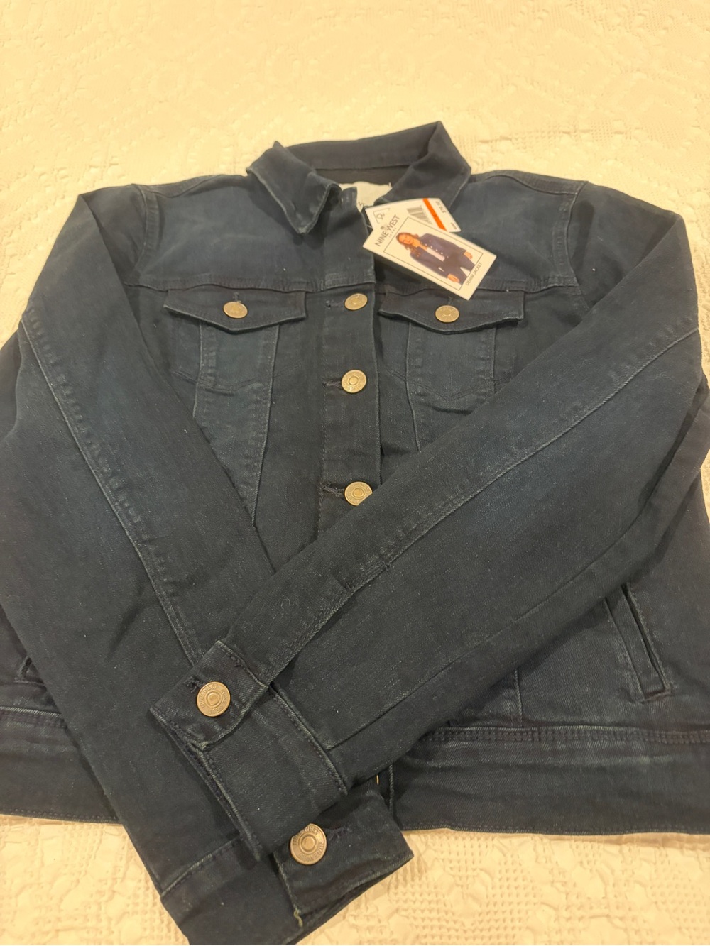 Nine West Women’s Navy Denim Jacket with Metal Buttons, NWT